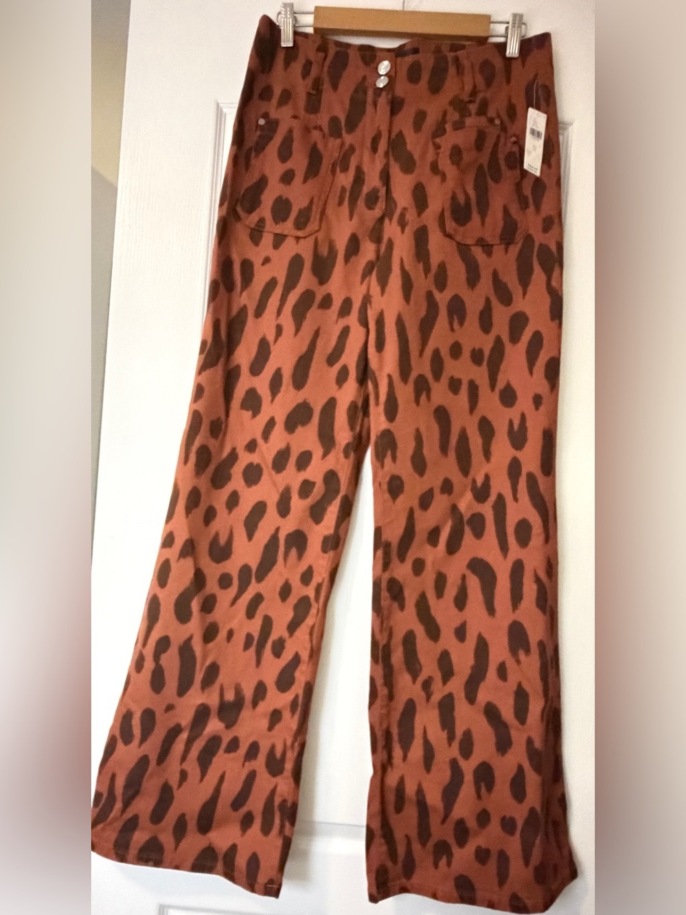 Maeve by Anthropologie Leopard Cargo Pants Size 31 Rust Brown Wide Leg